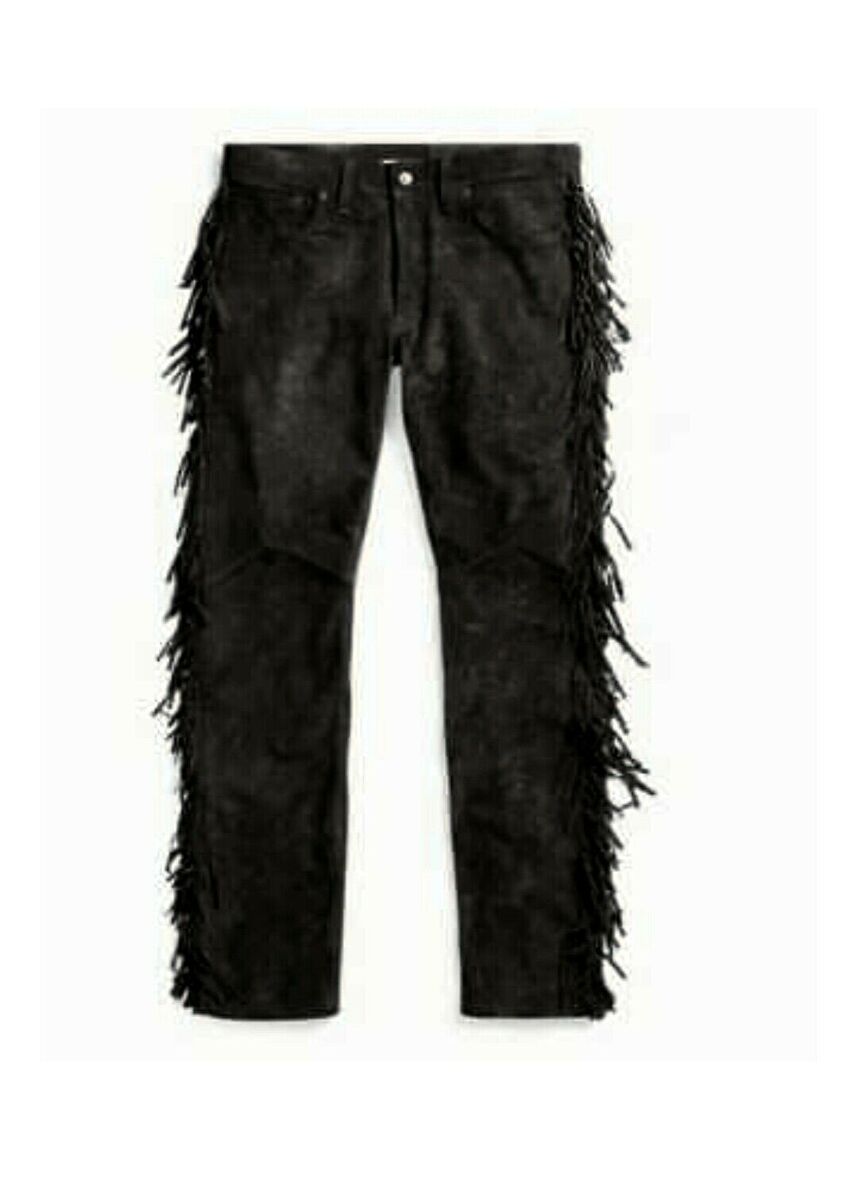 Mens New Black Buckskin Suede leather Western Hippy Fringes Mens New Black Buckskin Suede leather Western Hippy Fringes