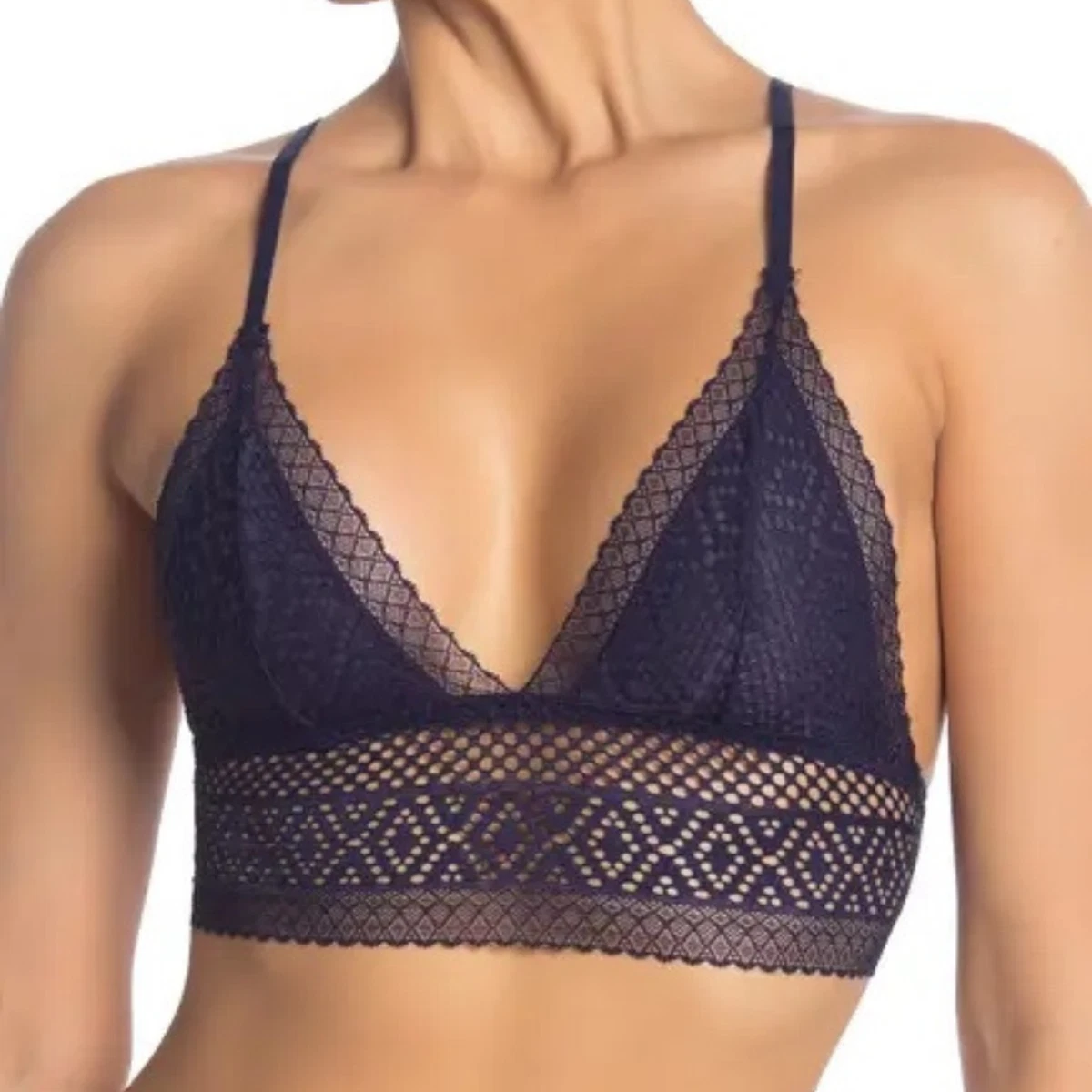 Shimera NWT Womens L Navy Blue Jade Longline Lace Bralette