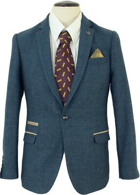 Marc Darcy Dion Herren Blau 34'' XS Tweed Sakko Freizeit Smart Anlass Jacke