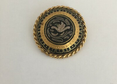 Broche Damasquinée Ovale Vintage "Or De Tolède" - Bijou Ancien En Métal - Occasion