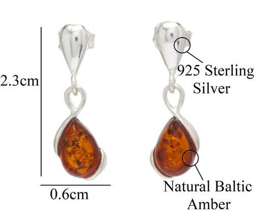 NATURAL BALTIC AMBER STERLING SILVER 925 Small Earrings Droop Dangle Certified - Picture 8 of 8