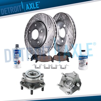 Front Drilled Rotors Brake Pads Wheel Bearing & Hubs for 2013-2017 Nissan Sentra