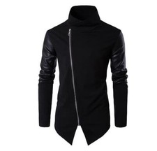 Men's Stand Collar Slim Fit Splicing Knitting Shirt Long Sleeve Hairstylist Tops