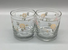 Libby~High Ball/Rocks 8 oz Tumbler~Floral Set Of 2