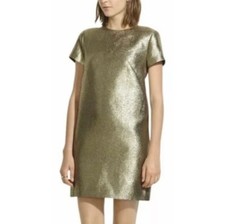 NWT Madewell Gold Shimmer Cocktail Dress Size 2 Round Neck Short Sleeve $128