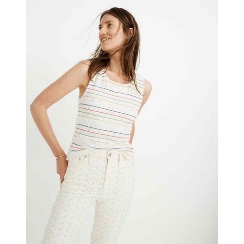 texture & thread smocked peplum tank top in stripe
