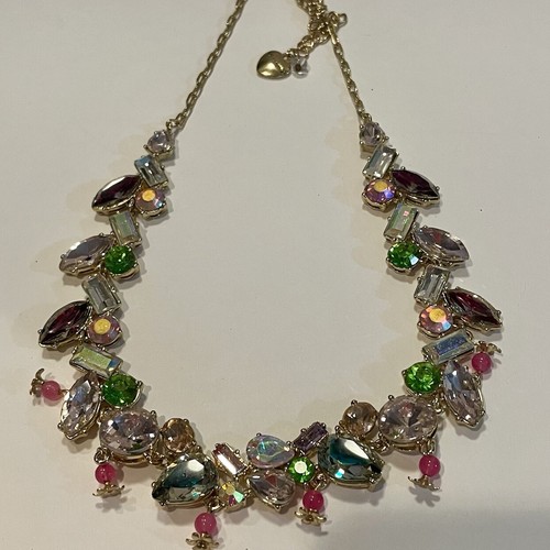Betsey Johnson Statement Necklace Multicolor Mixed Crystal Adjustable Link - Picture 3 of 10