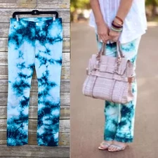 Hudson Jeans Women's Sz 27 Tilda Straight Midrise Tye Dye White Teal