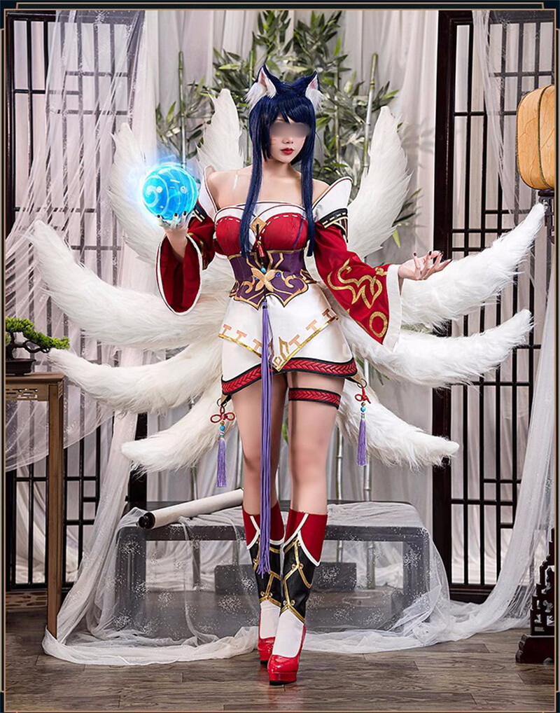 League of Legends Ahri Cosplay Custome Set Dress&Tail Halloween