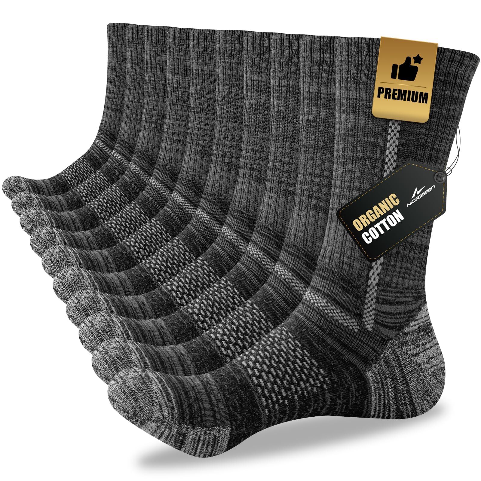 Men's Cotton Crew Work Socks, 5 Pairs Cushioned Boot Socks, Moisture Wicking ...
