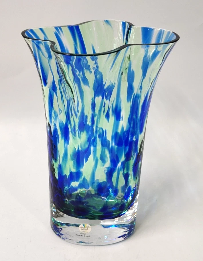 "Jarrón de vidrio Sea Glasbruk Suecia Renate Stock diseñado azul verde 8""" Foto 3 de 4