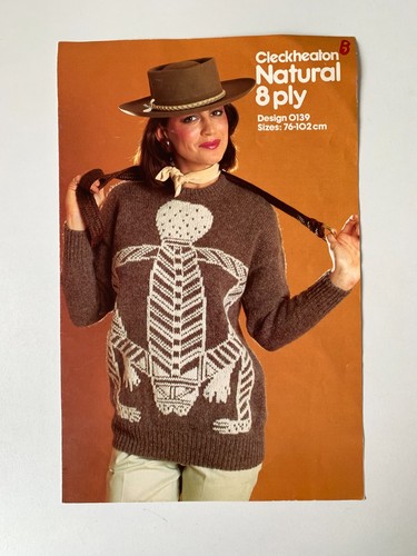 Vintage Cleckheaton Knitting Pattern Leaflet 0139 Indigenous Design 8 Ply Jumper