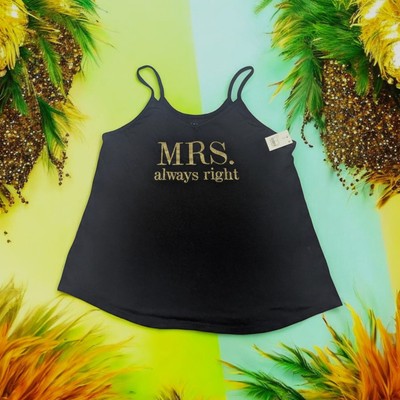 LOVE & CHERISH Black Gold Print Cami Tank Top MRS ALWAYS RIGHT Bridal Women's M