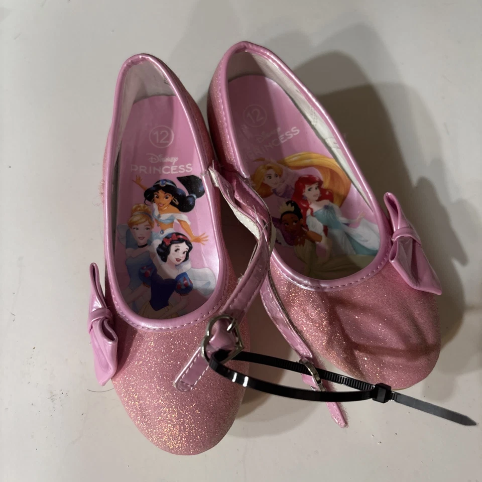 Sapatos sociais femininos princesa Disney rosa glitter salto cintilante, tamanho 12 - Imagem 4 de 4