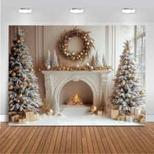 Christmas Fireplace Backdrop White Christmas Tree Fireplace Photography Backg...