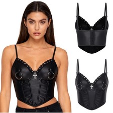 Women Tops Bra Tank Party Crop Top Erotic Vest Corset Bustier Sleeveless Bar PU