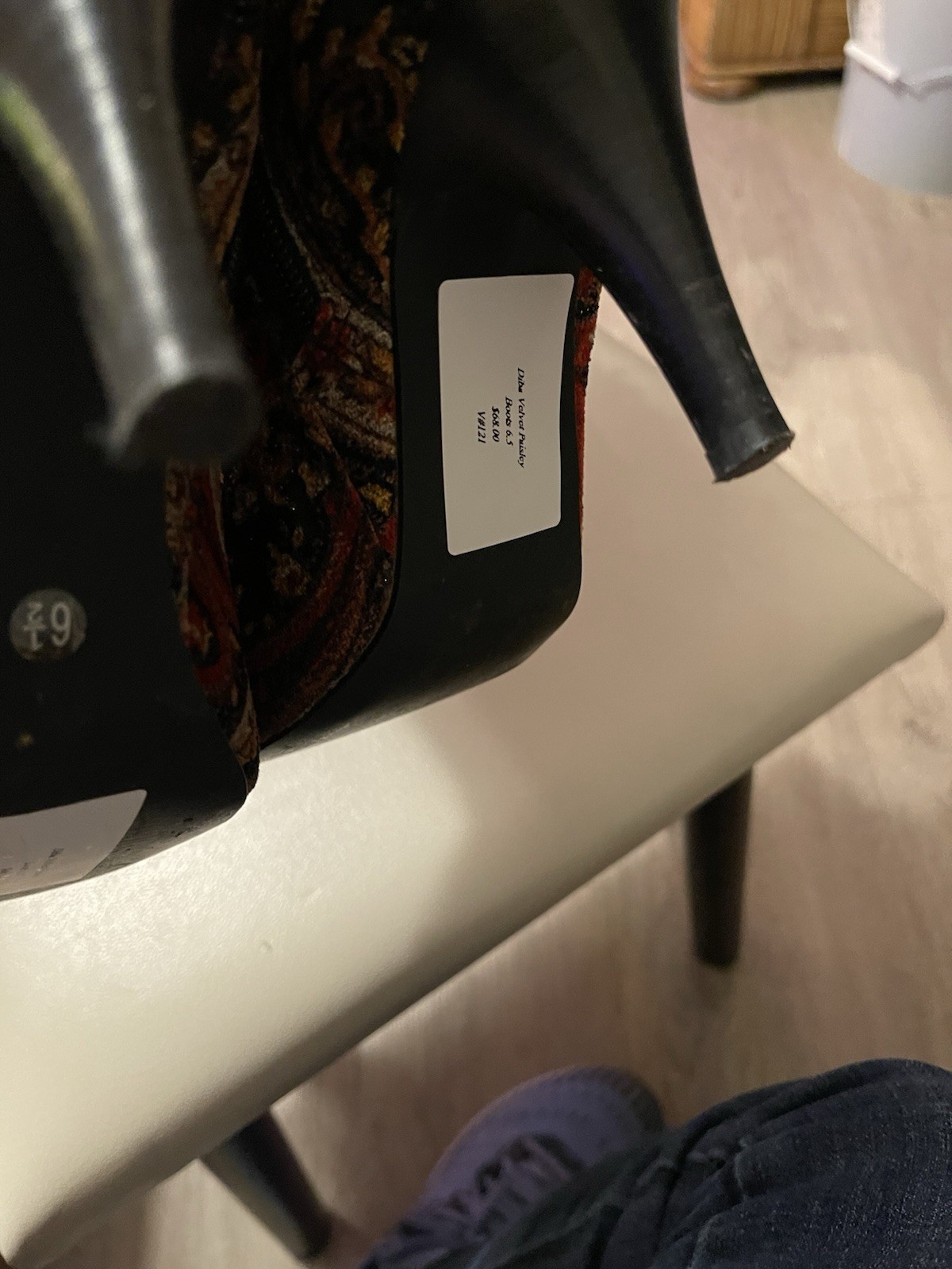 Vintage Diba Tilda Velvet Multicolor Shimmer Paisley Print Knee High heel Boots