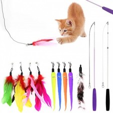 2PCS Retractable Cat Toy Wand Feather Teaser with 8 Refills for Indoor Cats