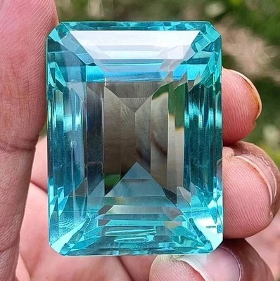 100 Ct Flawless Sky Blue Aquamarine Emerald Cut Certified Loose Gemstone