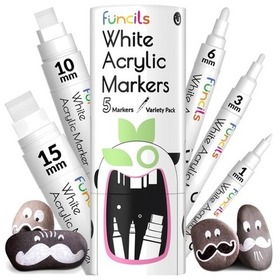 Acrylic White Paint Pen Set 1mm-15mm Multi Pack for Rock Painting Fabric Meta...