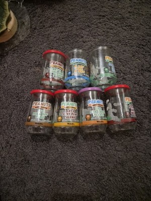 Vintage Welch's Peanuts Comic Classics Glass Jelly Jar Complete Set of 7 Lids