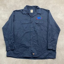 Dickies Work Shirt Mens 2XL Workwear Embroidered Long Sleeve Button Up, Navy