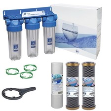 3 Stage Whole House High Flow Water Filter Dechlorinator Chlorine Removal 1/2"