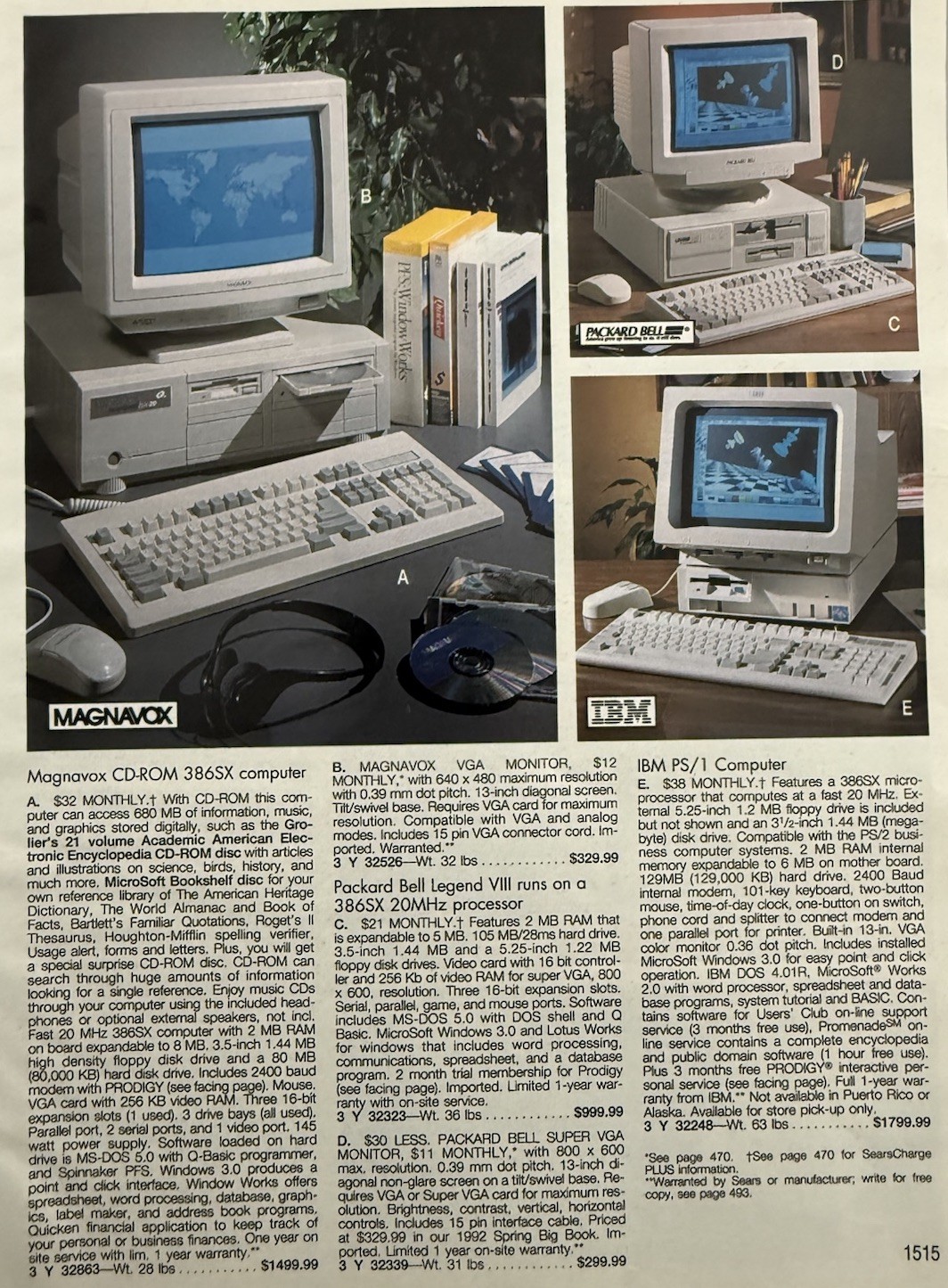 Ibm Sears Computer Vintage IBM Magnavox Computer PC 1993 Sears Catalog Page Print Ad ...