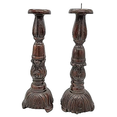 2pc Vintage Beautiful Dark Academia Aesthetic Hand Carved Wooden Candle Holders 
