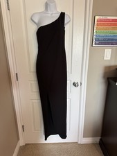 Nookie Womens Black One Shoulder Maxi Gown Front Slit Formal Dress Size L
