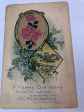 A Happy Birthday gestanzter geprägter Stoff Vintage Postkarte früh