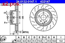 X2 PCS FRONT BRAKE DISC ROTOS X2 PCS SET 24.0132-0147.1 ATE I