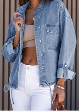 Casual Denim Jean Jacket Long Sleeve Button Down Size Large