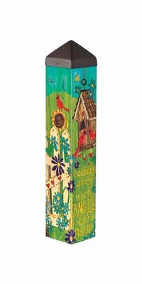 Angels and Cardinal Birds Art Pole Outdoor Decorative Garden Post, Vinyl Mult...