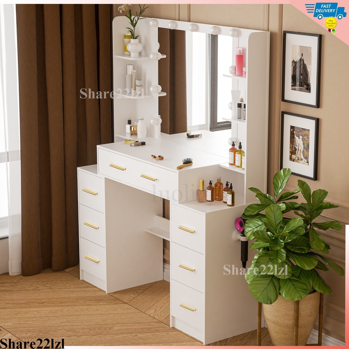 Vanity Set with 11 Led Lights Makeup Desk Mirror Dressing Dresser Table Dresser