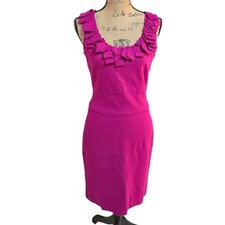 Taylor Barbircore Fringe Stretch Magenta Hot Pink Stretch Sheath Dress Size 4 S