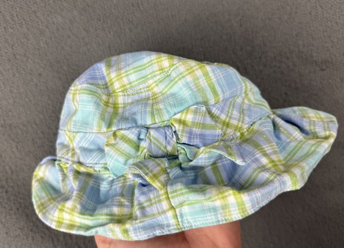 VTG Janie Jack Tropical Sea Baby Girl Bow Sun Bucket Hat Metallic Plaid 6-12 - Picture 2 of 11