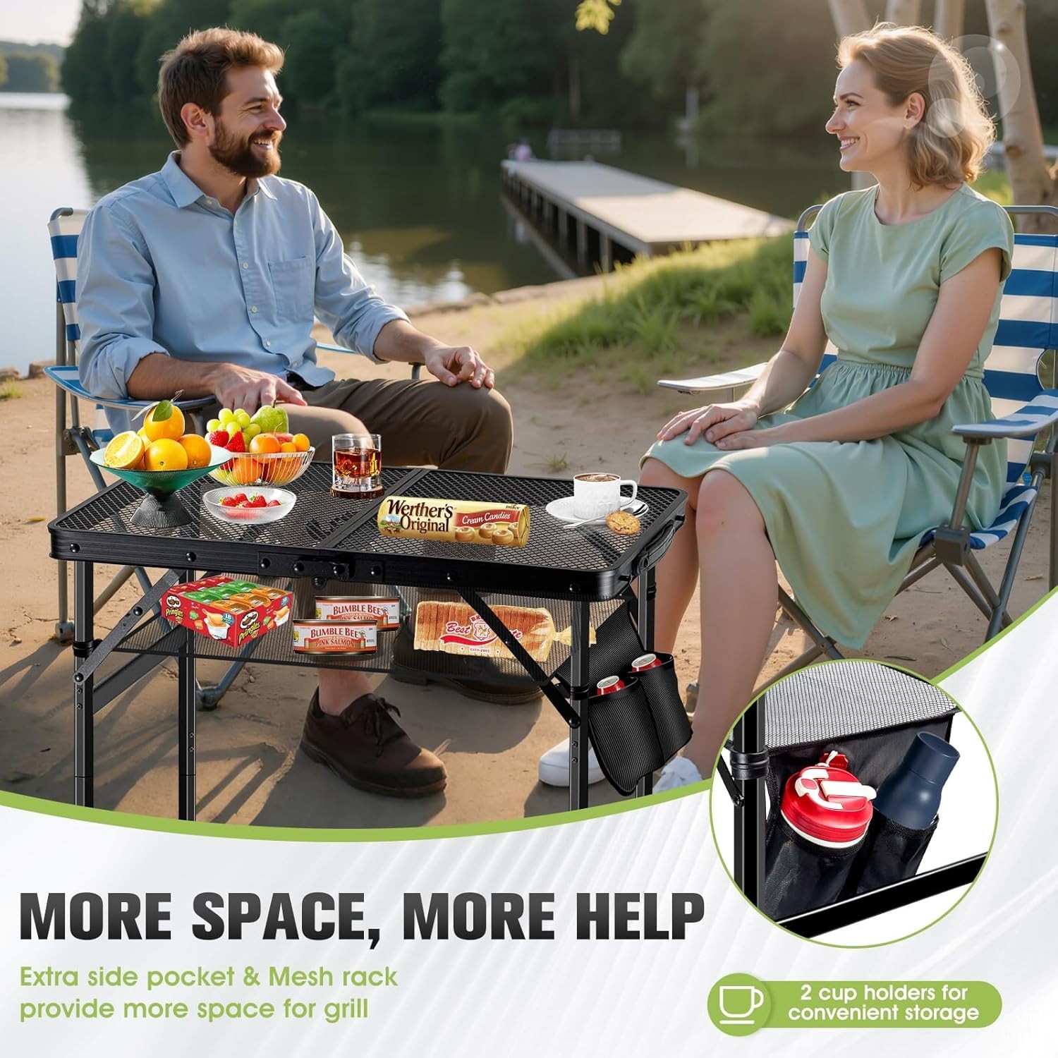 22" Camping Kitchen Table Folding Portable Cook Station  Adjustable Heights