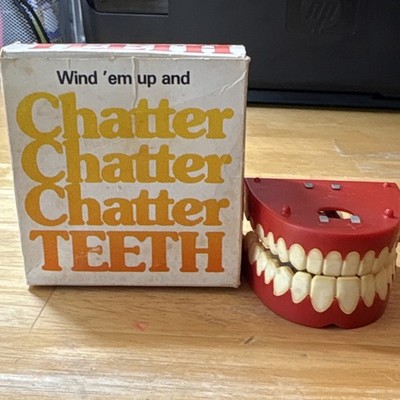 Vintage Wind-up Chatter Teeth Toy with Original Box