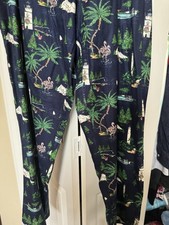 Vineyard Vines Sz XL Christmas Theme Lounge Pants Blue Lighthouse Boat Palm Tree
