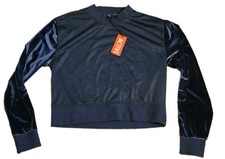 GUESS Active Wear Women's Blue Fleece Logo Crop Top Sweatshirt Size Large New