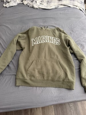 Champion Marines Men's Pullover Hoodie Green Fleece Graphic Print Pockets Size L