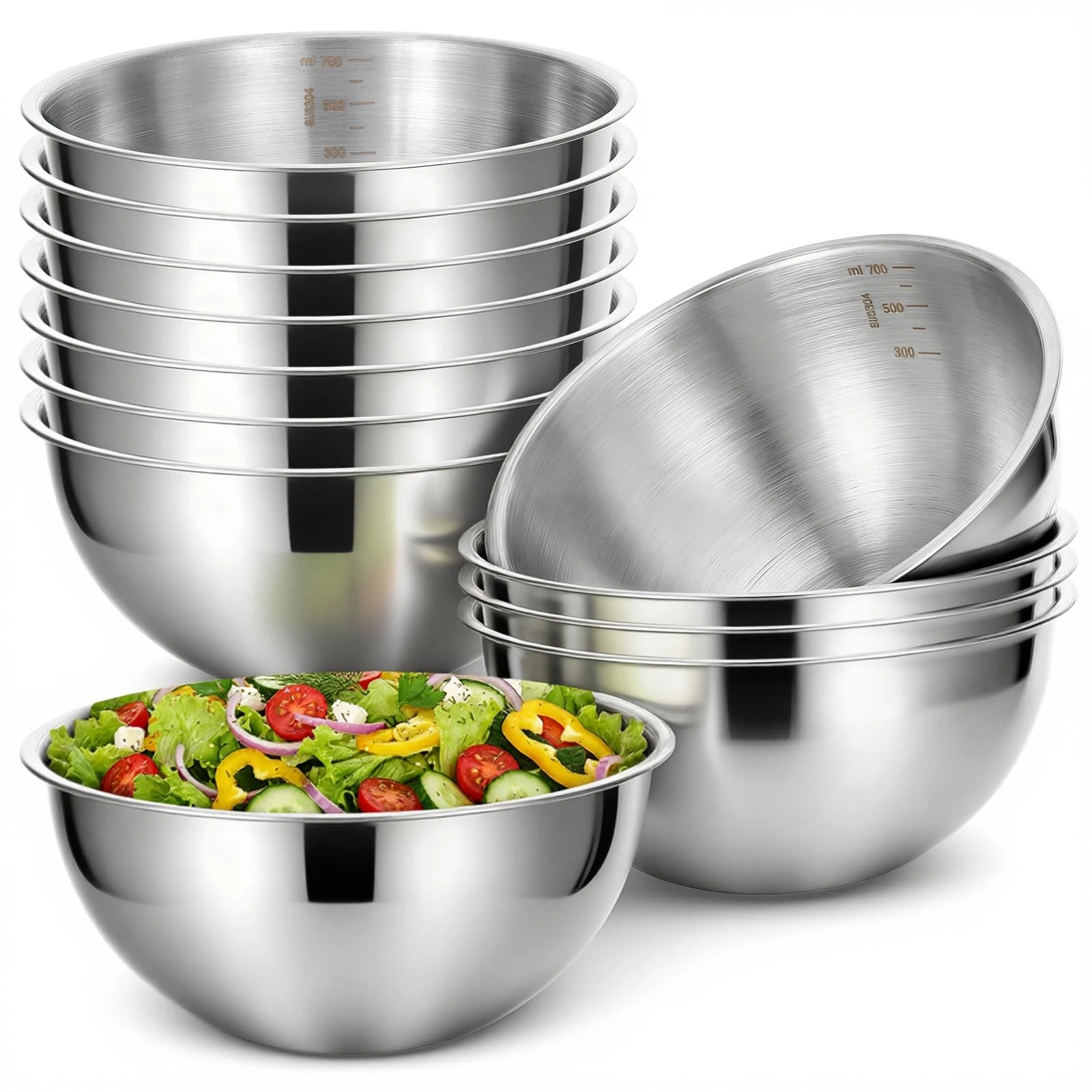 12 Pcs 304 Stainless Steel Mixing Bowls with Graduations, 25oz(700ml) Small S...