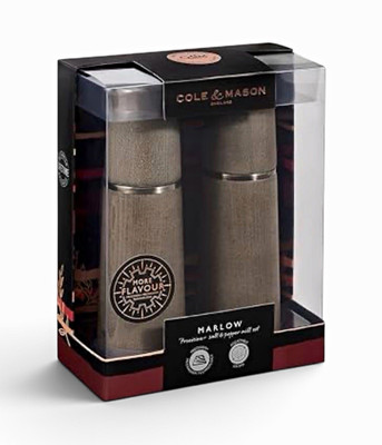 Cole & Mason Marlow Gray Wood Salt & Pepper Mill Set, Adjustable, Refillable