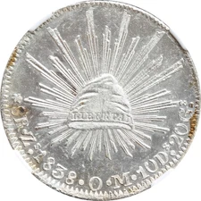 Mexico 8 Reales Zs 1838 O.M. Zacatecas, NGC UNC Details, Cleaned. KM# 377.13