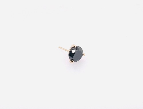 14K Yellow Gold Black Round Diamond 3 Prong Martini Single Stud Earring 1.50CTW - Picture 4 of 4