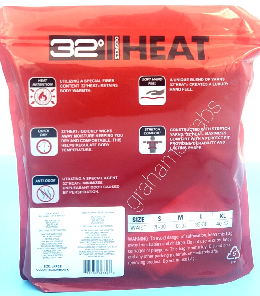 PANTALÓN 32 GRADOS CAPA BASE CALOR HOMBRE 2-PK ELÁSTICO SECADO RÁPIDO ANTIOLOR TALLA GRANDE Foto 4 de 4