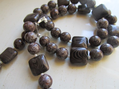 Snow Flake Obsidian and Antique Jasper Necklace, Handmade, Gift for her, Unique - Picture 10 of 11