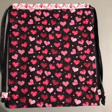 Hearts Valentine Sparkle Drawstring Cinch Bag Backpack * 100% Cotton Handcrafted
