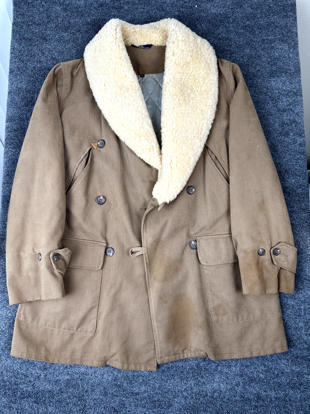 80's Polo Ralph Lauren L Mackinaw Country Work Shearling Fur Rancher Coat Jacket